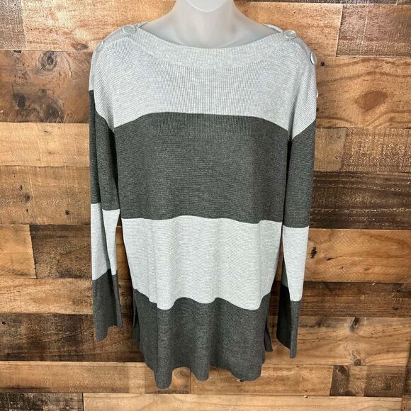 Vince Camuto Tunic Boat Neck Sweater Grey Stripe Color Block Side Slits Small - Picture 9 of 9